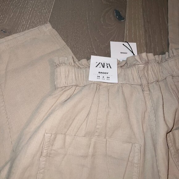 NWT! Zara Cream Baggy Corduroy Pant (US 2) - Picture 3 of 5